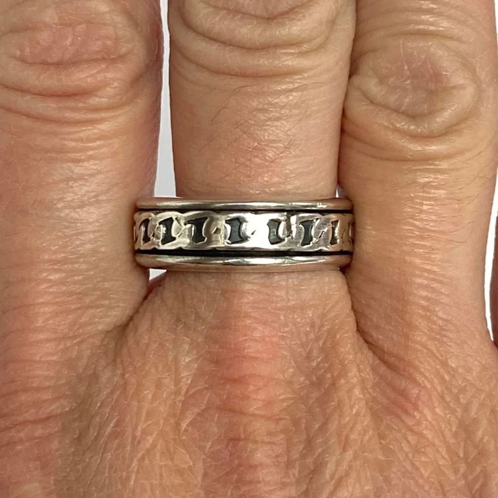 Sterling Silver 925 Mexico Curb Chain Pattern Spinner Band Ring Sz 9.5 - 9.75